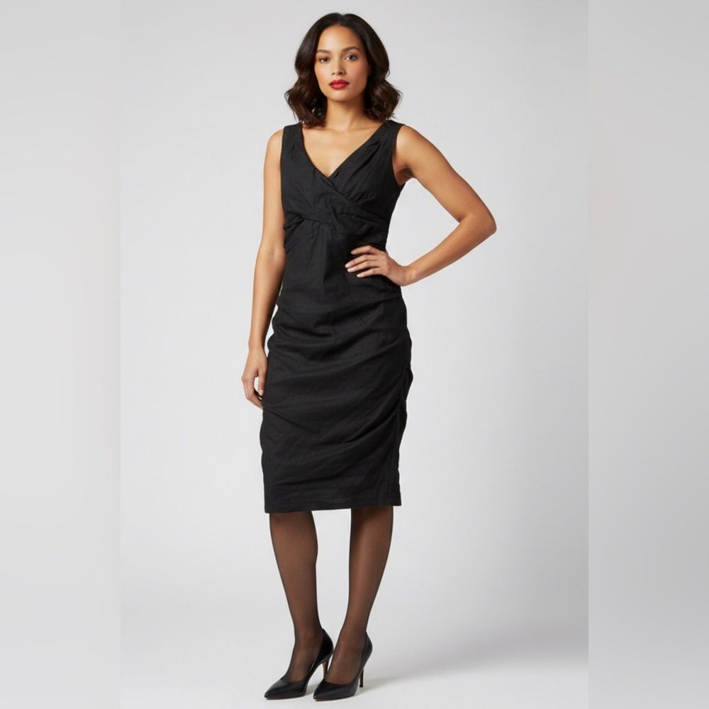 Eileen Fisher Cotton Steel Stitch Midi Cocktail Dress Size in Black Size 10